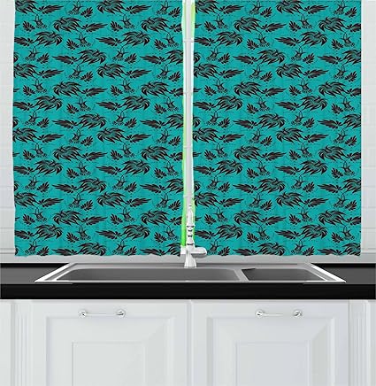 Amazon Com Ambesonne Brown And Blue Kitchen Curtains Nostalgic
