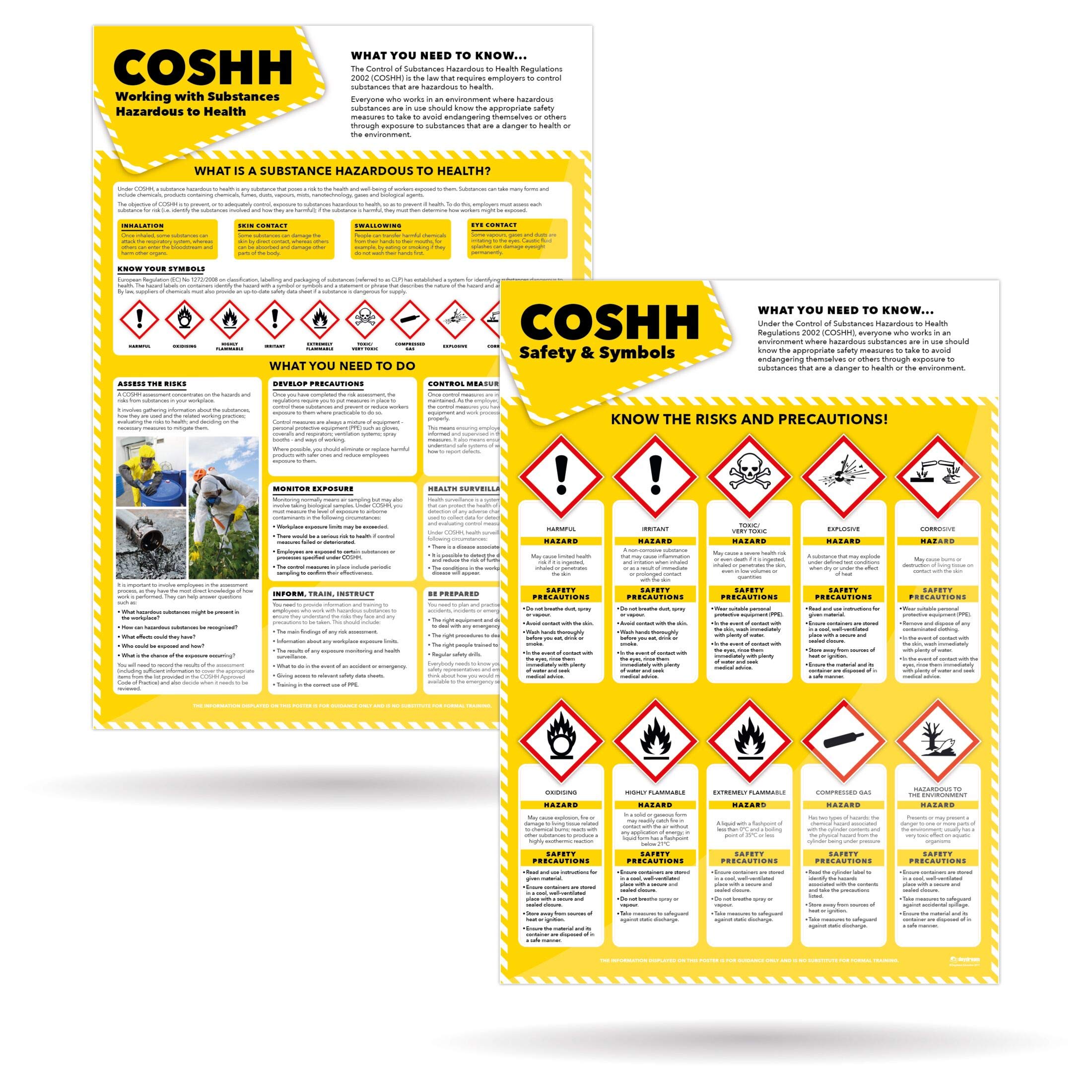 COSHH Safety Posters - Set of 2 | Health and Safety Posters | Laminated Gloss Paper 850mm x 594mm (A1) | Health and Safety Office and Commercial Wall Charts | Education Charts by Daydream Education