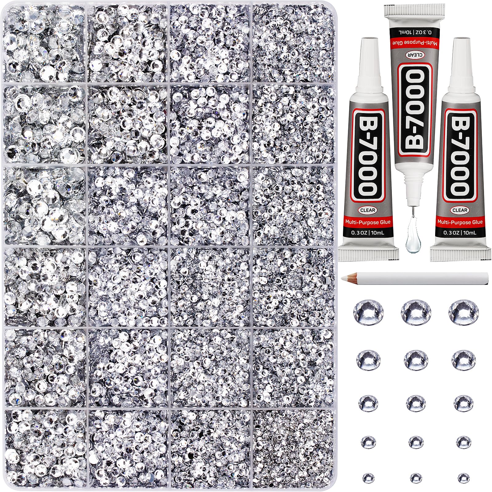 Photo 1 of 30000Pcs Resin Rhinestones for Crafting Bedazzling, Silver Clear Flatback Gems Crystals for Bedazzle Crafts Clothing Clothes Fabric, Flat Back Jewels Diamonds Mixed Sizes Bedazzler Kit with b7000 Glue