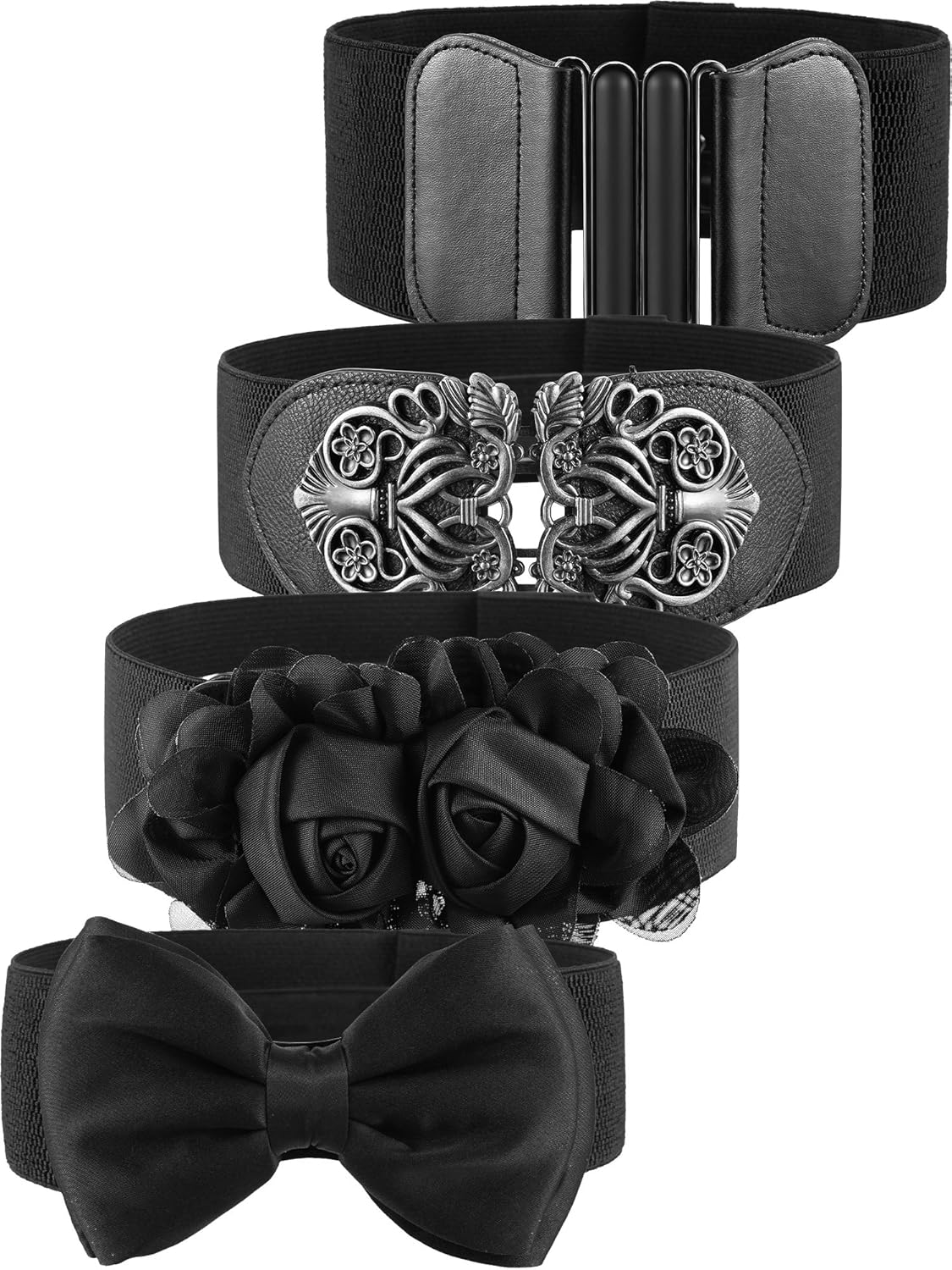 4 Pieces Women Vintage Waist Belt Elastic Stretch Retro Cinch Belt Waistband for Jeans Pants Dresses (Black) at  Women’s Clothing store