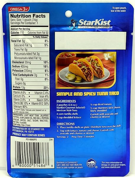 STARKIST TUNA CREATIONS BOLD JALAPEÑO POUCH (2.6 OZ – 1 PACK) WILD CAUGHT, HIGH PROTEIN SHELF STABLE SEAFOOD, GLUTEN FREE, SOY FREE, NO DRAINING, READY TO EAT FOR SALADS AND SANDWICHES