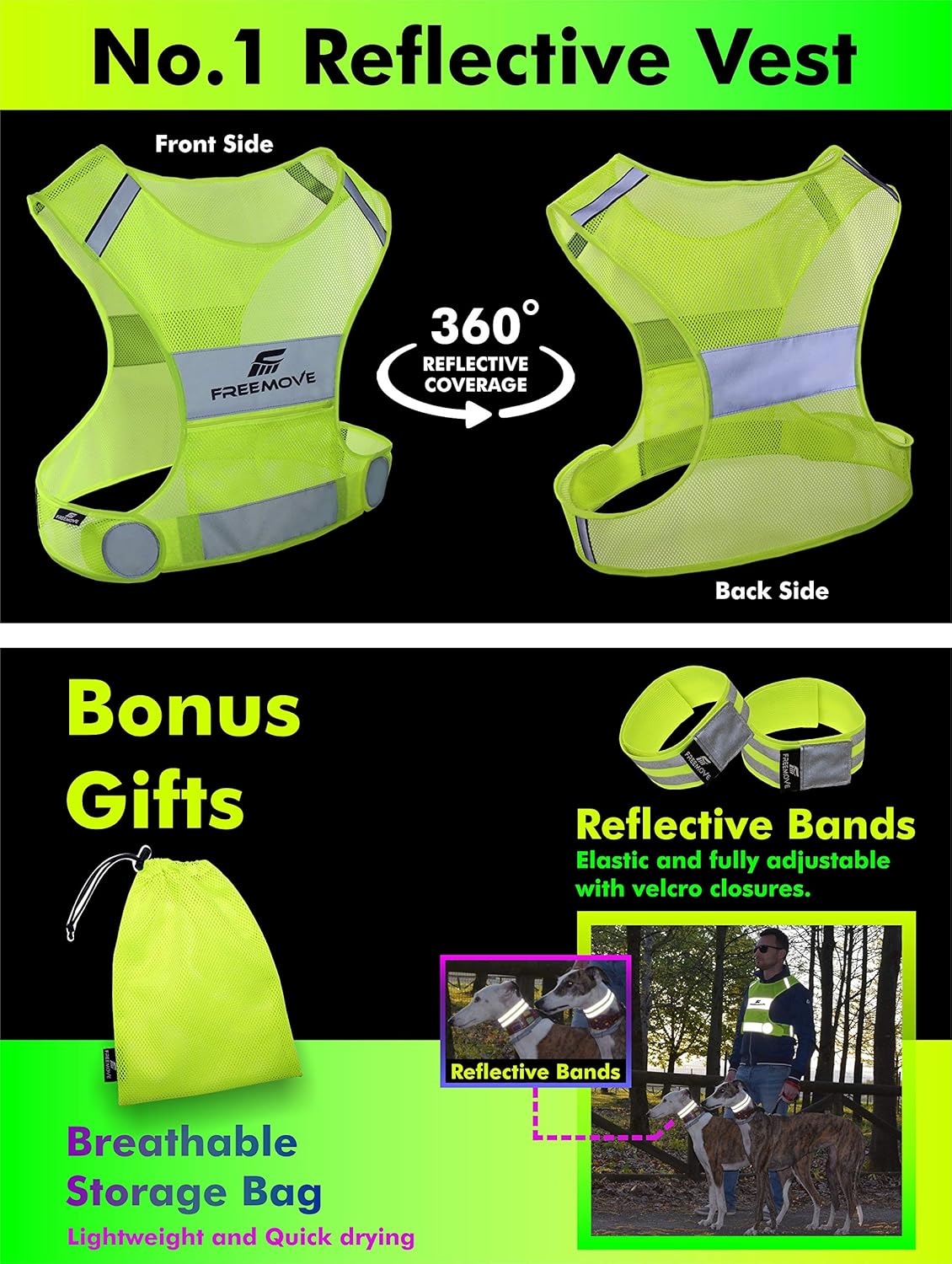 No.1 Reflective Vest Running Gear | YOUR BEST CHOICE TO STAY VISIBLE | Ultralight & Comfy Motorcycle Reflective Vest | Large Pocket & Adjustable Waist | Safety Vest in 6 Sizes + Hi Vis Bands & Bag : Sports & Outdoors