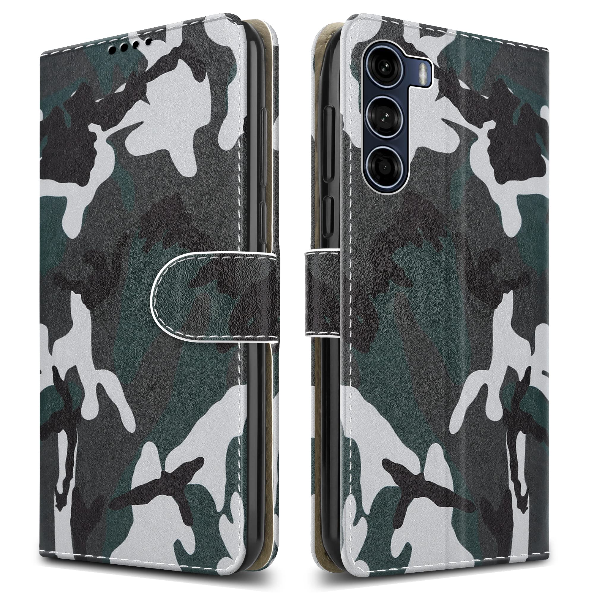 PIXFAB For Motorola G200 (5G) Leather Phone Case, Magnetic Closure Full Protection Book Folio Design, Wallet Case Cover [Card Slots] and [Kickstand] For Motorola Moto G200 (5G) - Camouflage