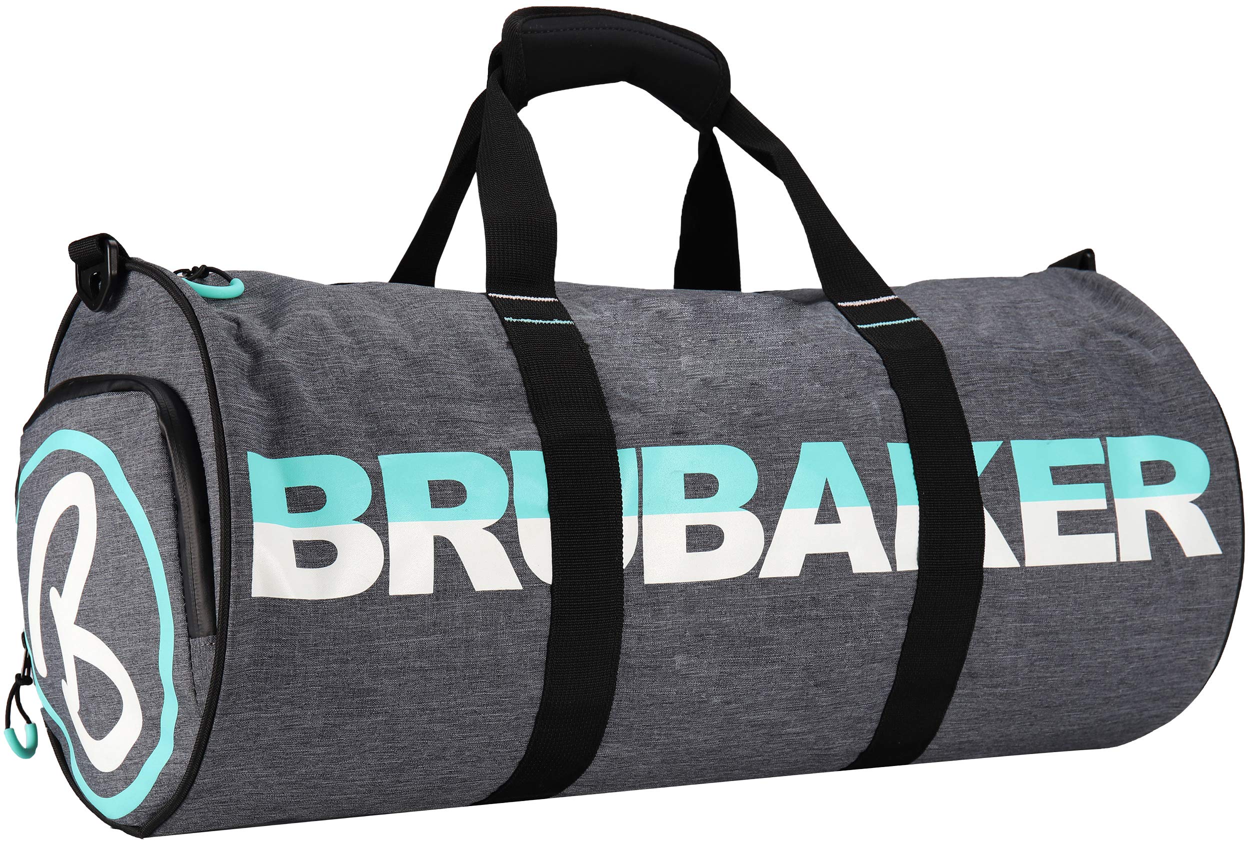 BRUBAKER Unisex Duffel Sports Gym Bag 27 L - Water Repellent - Shoe Compartment + Wet Pocket + Shoulder Strap - 21 x 10 x 10 Inches - Dark Grey Melange/Mint
