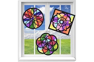 VHALE Suncatchers Craft 3 Sets (9 Cutouts) w Tissue Papers Stained Glass Effect Paper Sun Catcher Kit, Window Art, Classroom Crafts, Creative Art Projects, Kids Party Favors (Mandala)
