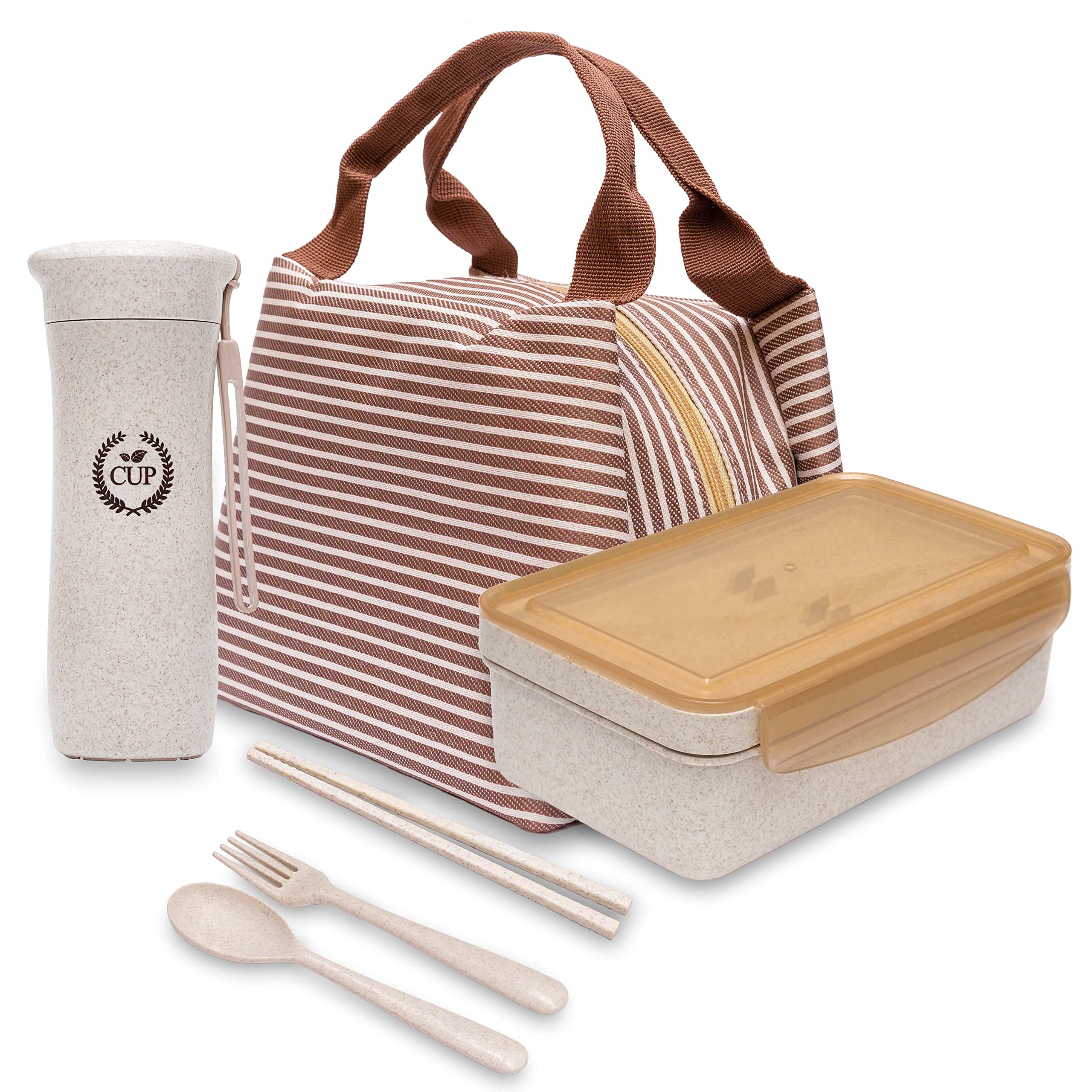 Alta Scelta Eco-Friendly 11OO ML Lunch Box with Compartments, Bottle & Cutlery, Leak-Proof Bento Lunch Box for Work, School & Travel, Microwave Safe Lunchbox, Added Lunch Bag for Women, Men & Kids