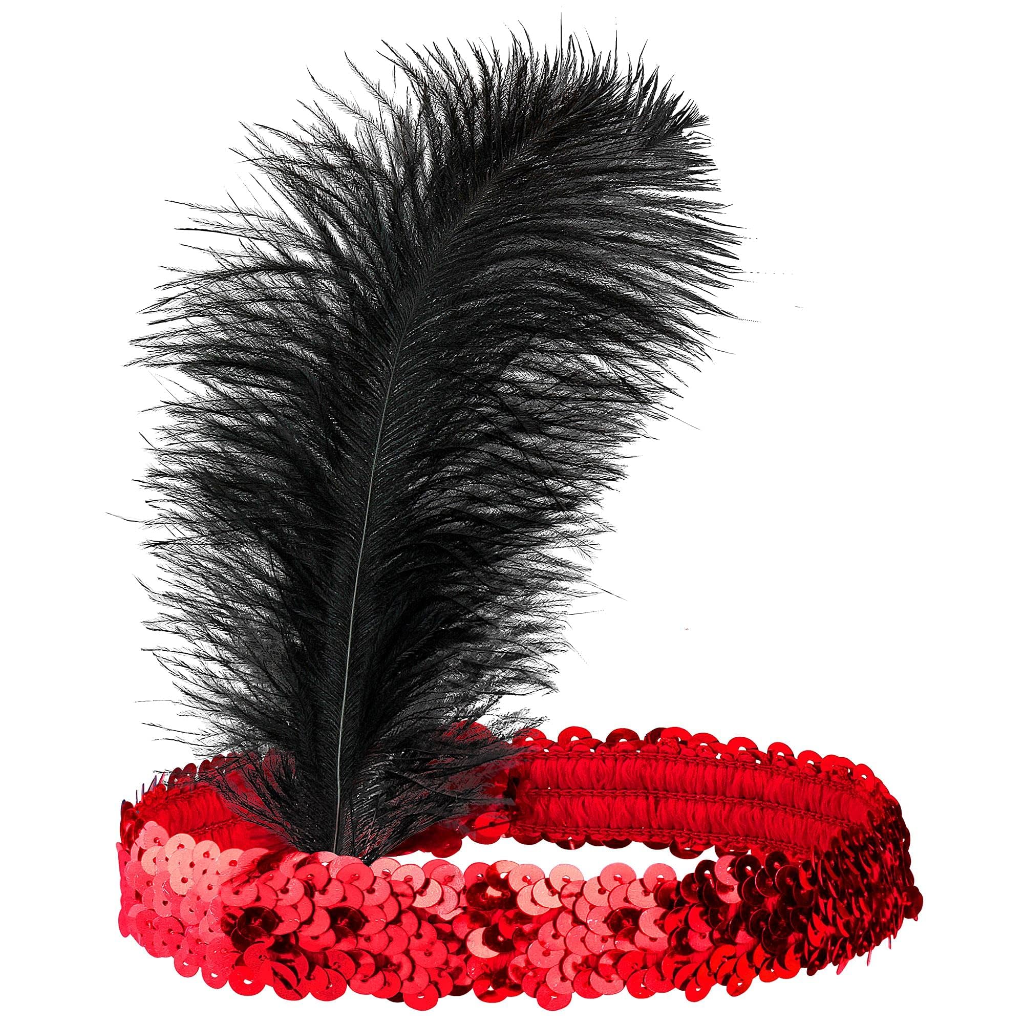 WIDMANN 01941 - Headband with Sequins and Feathers, Adult Woman, 1910s-20s-30s, Charleston, Burlesque, Carnival, Theme Parties, One Size, Red Color