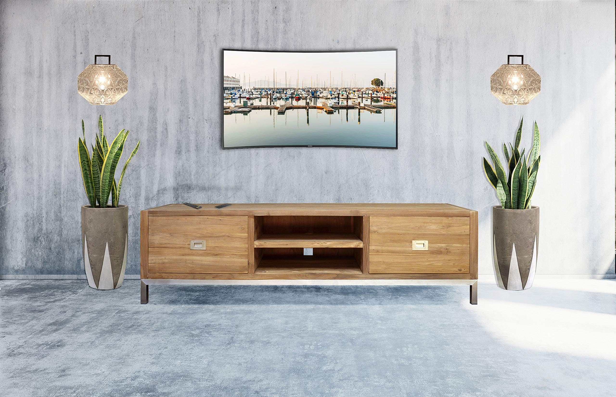 Recycled Teak Stella Media Entertainment Center, TV Stand with 2 Drawers