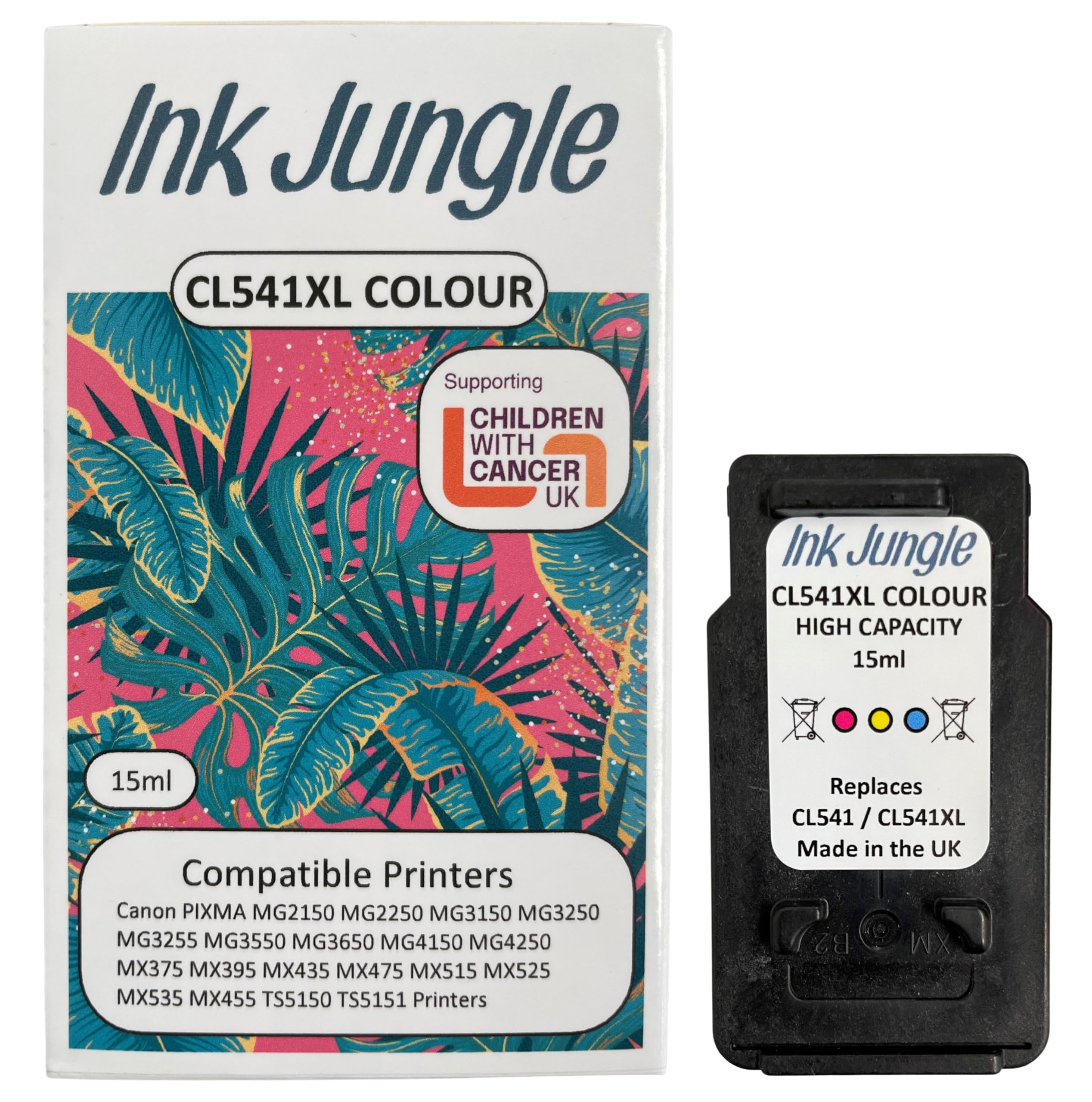 Ink Jungle CL-541XL Colour Remanufactured Ink Cartridge For Canon PIXMA MG2100 MG2150 MG2200 MG2250 MG3100 MG3150 MG3200 MG3250 MG3255 MG3500 MG3550 MG3600 MG3650 MG4100 MG4150 MG4200 MG4250 MX375 MX435 MX475 MX515 MX525 MX535 MX455 MX395 Inkjet Printers