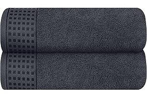 GLAMBURG 100% Cotton 2 Pack Oversized Bath Towel Set 28x55 Inches, Ultra Soft Highly Absorbant Compact Quickdry & Lightweight Large Bath Towels, Ideal for Gym Travel Camp Pool - Charcoal Grey