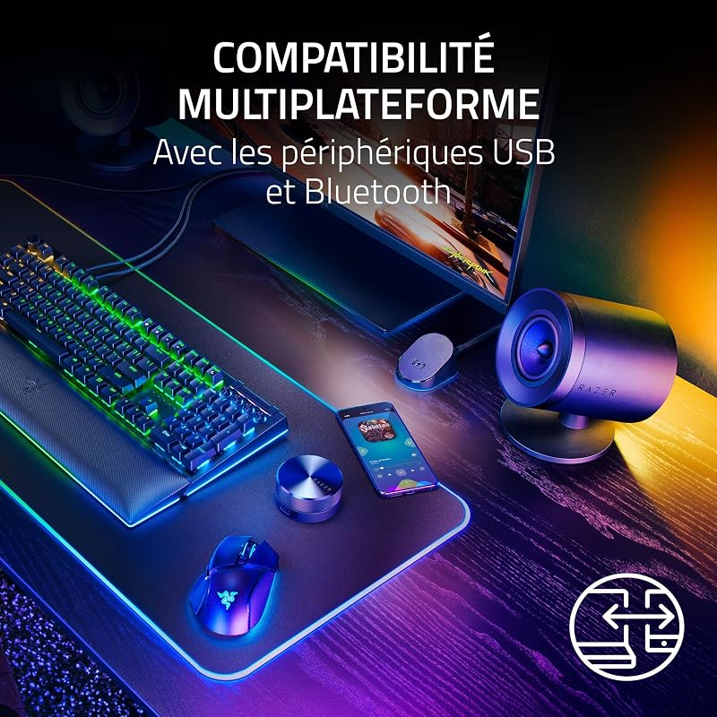 Nommo V2 Pro - Enceintes Gaming 2.1 à Large Bande pour PC avec Caisson de Basses Sans Fil (Haut-Parleurs Large Bande de 3 Pouces avec Bouchons de Phase en Aluminium, THX Spatial Audio) Noir