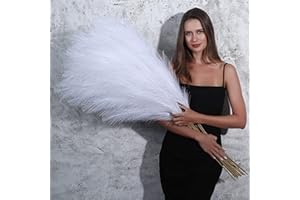 WERTUIRK 8 Pcs 45 inch Tall Faux Pampas Grass Decor, Large Artificial White Pompous Grass Bulk, Long Fake Pompas for Floor Vase Filler, Wedding, Baby Shower, Home and Boho Decor (White)