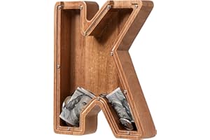 LADENK Piggy Bank for Kids Boys Girls, Wooden Large Letter Piggy Bank Alphabet Money Bank with Initial K, Coin Bank Fun Gifts for Birthday, Christmas, Festival, Baby Shower