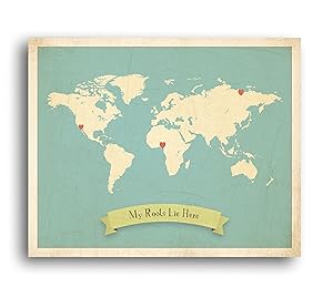 My Roots Personalized World Map 24x18 Print, Kid's World Map Wall Art, Children's Wall Art Print, Kid's Travel World Map, Customized Map, Nursery Décor, Nature Themed Nursery Décor, Nursery Wall Art