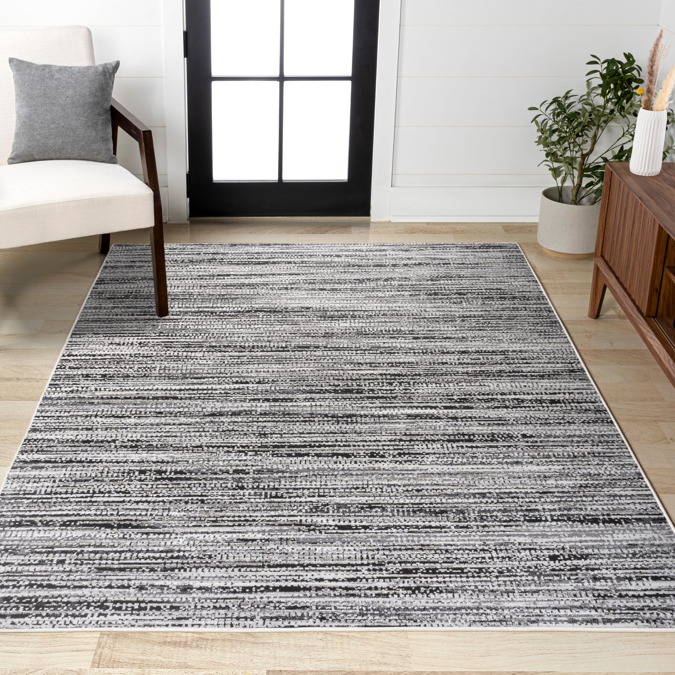 Photo 1 of ***DIRTY*** JONATHAN Y Loom Strie' Black/Gray Indoor Area Rug 8X10 ft, Modern for Living Room, Bedroom, Kitchen, Office, Easy-Cleaning, High Traffic, Pet-Friendly, Non-Shedding SOR200C-8