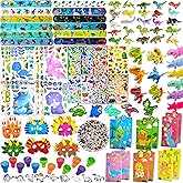 172PCS Dinosaur Party Favors for Kids 4-8 - Ultimate Birthday Goodie Bag Stuffers, Pinata Fillers & Classroom Prizes Box | Includes Dino Masks, 3D Puzzles, Slap Bracelets & Stickers (Gift Ready)