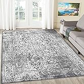 vivorug 6x9 Area Rugs, Stain Resistant Washable Rug for Living Room, Vintage-Inspired Grey Rug