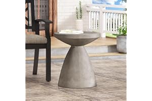 GDFStudio Outdoor Lightweight Concrete Side Table Light Grey, Modern Hourglass Pedestal Magnesium Oxide Accent End Table for 