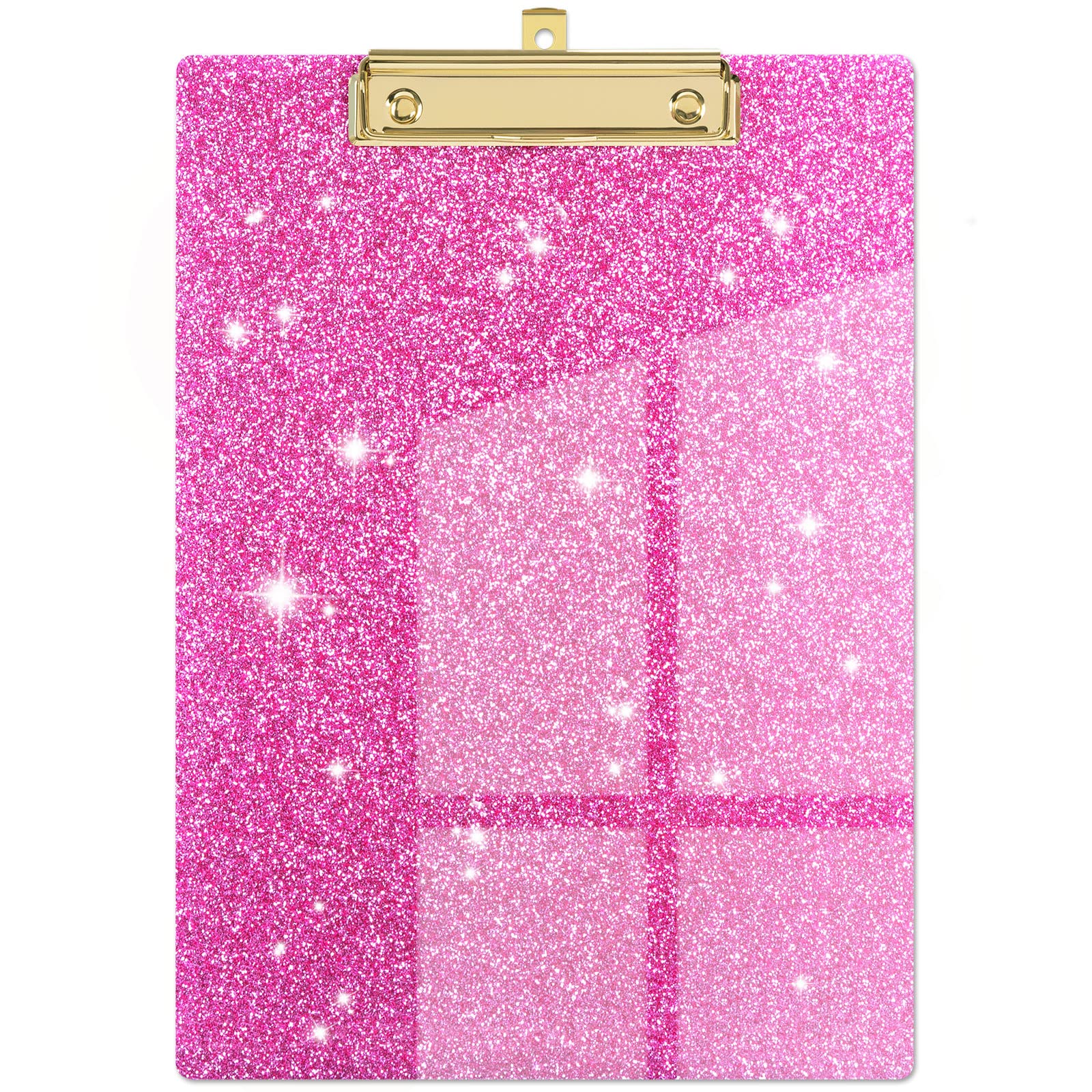 Piasoenc Acrylic Clipboards, Fashion Glitter Clip Board with Low Profile Gold Clip, Designed for Classroom School and Office Use, A4 Letter Size 9 x 12.5 in,Warm Pink