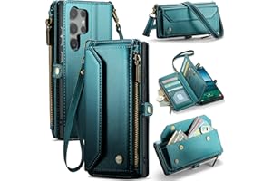 Wallet Case for Samsung Galaxy S23 Ultra, Bag Leather Phone Cover with Zipper Detachable Wrist Strap and Shoulder Strap