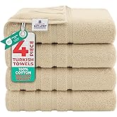 American Soft Linen Luxury 4 Piece Bath Towel Set, 600 GSM 100% Cotton Turkish Bath Towels for Bathroom, 27x54 in Extra Large Bathroom Shower Towels, Beige