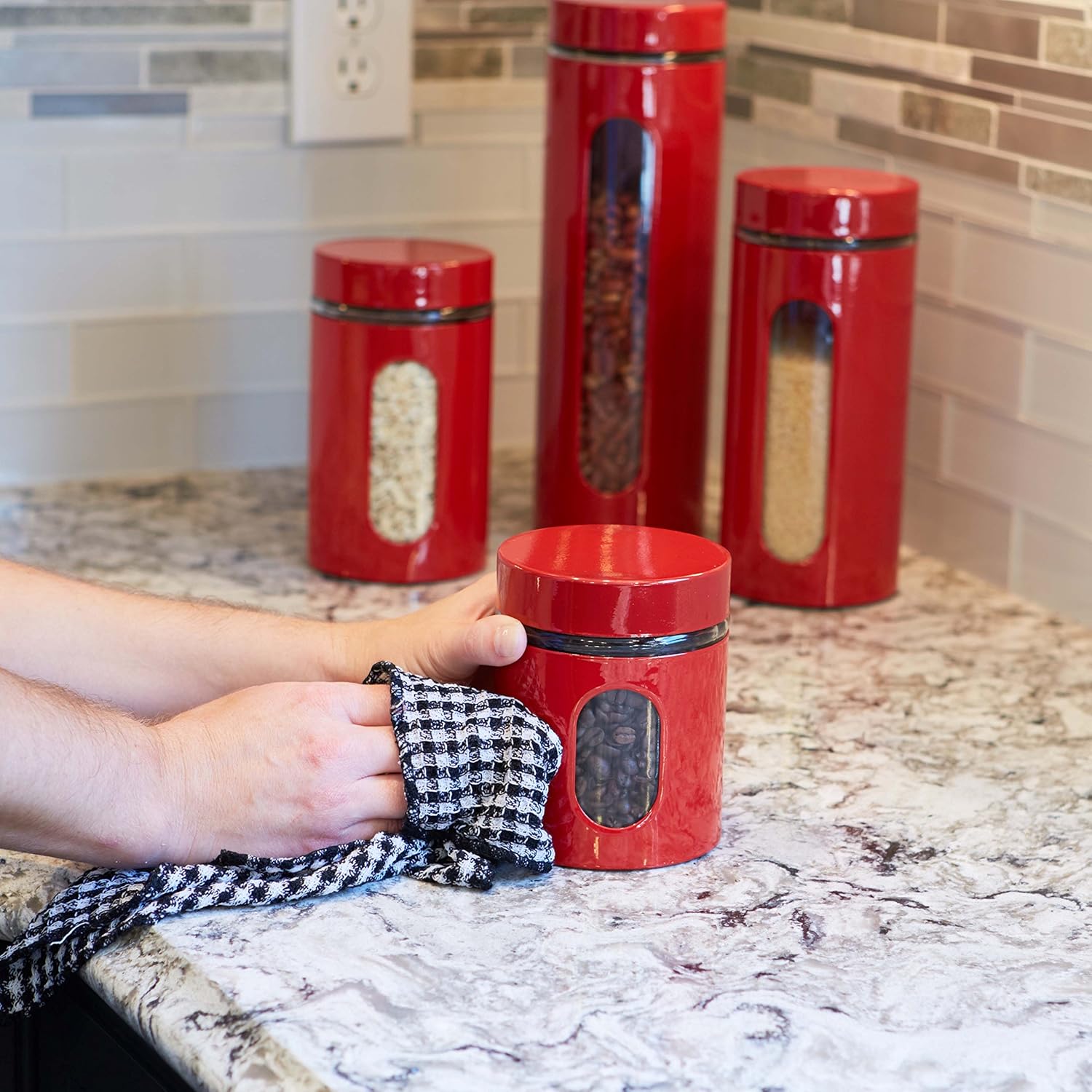 Anchor Hocking Palladian Window Cylinder Jars, Mixed Sizes, Cherry, Set of 4: Kitchen Storage And Organization Product Sets: Kitchen & Dining
