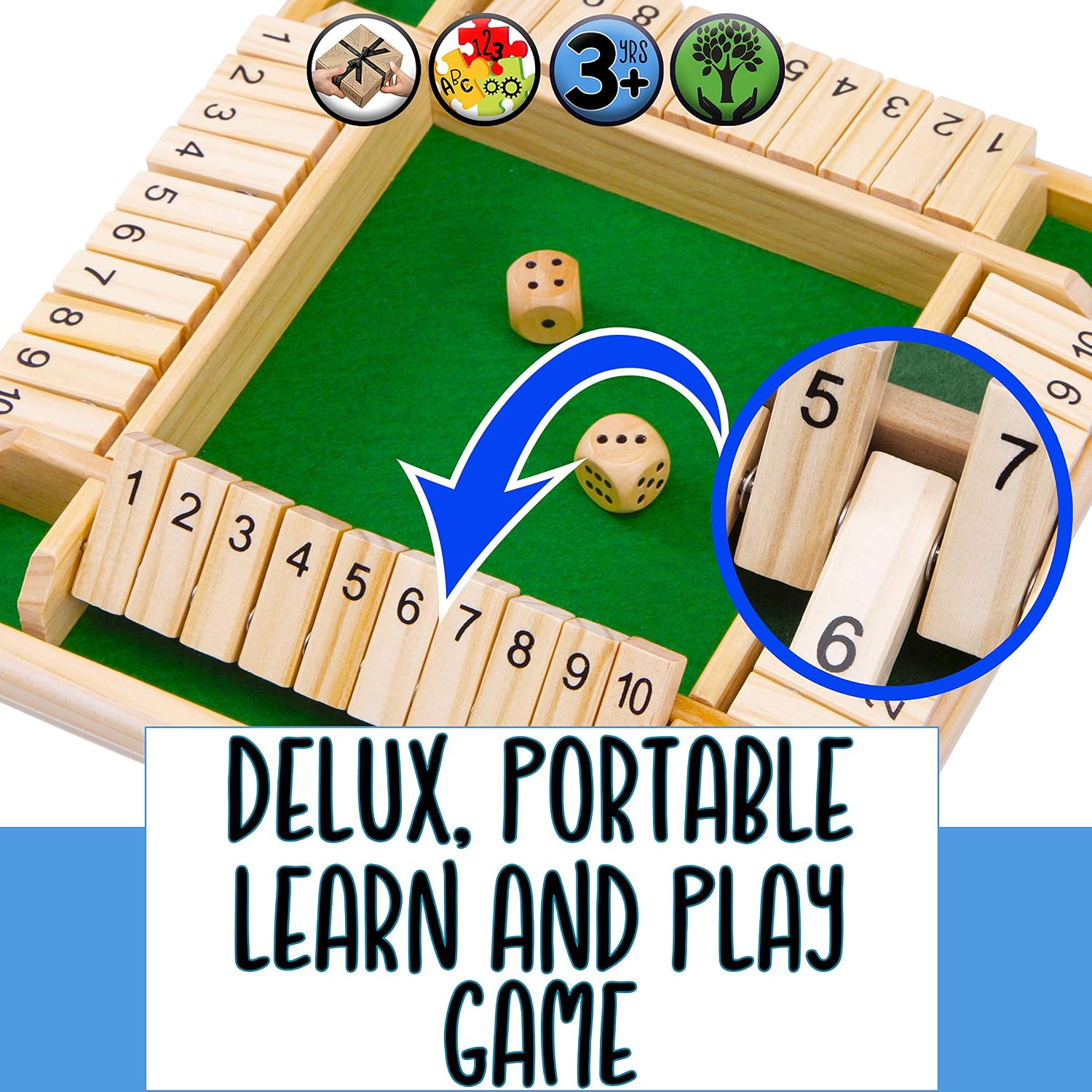 Jaques of London Wooden Shut the Box Game 4 Player, Green, Medium - Image 4