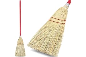 Flo-Pac Small Lobby Broom, Corn Broom with Red Handle for Spot Cleaning, Corn, 33 Inches, Red