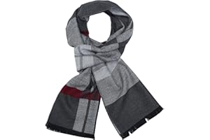 sy soul young Long Cotton Scarf for Men - Warm Fringe Plaid Scarves With Luxurious Gift Box