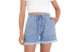 BOOPH Little Girls Jean Shorts Denim Elastic Waist Drawstring Shorty Shorts for Teen Girls