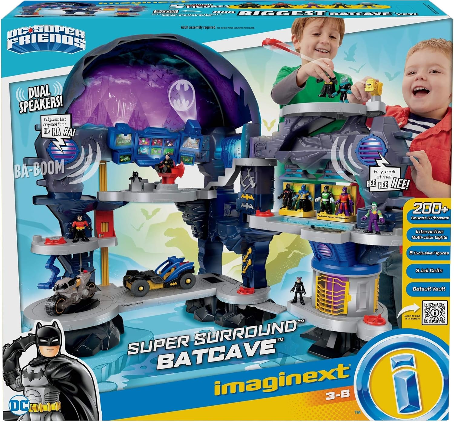 Fisher-Price Imaginext DC Super Friends Super Surround Batcave, interactive Batman playset with lights, sounds and 5 exclusive figures: Toys & Games