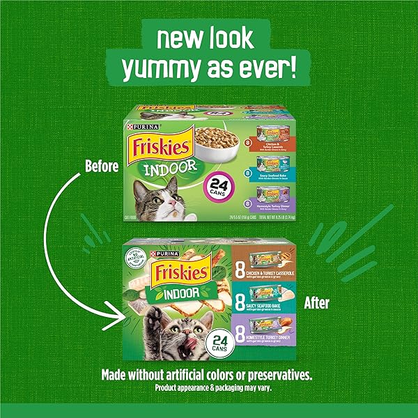 PURINA FRISKIES INDOOR CAT FOOD 24CT VP – (CHICKEN AND TURKEY CASSEROLE, SAUCY SEAFOOD BAKE, HOMESTYLE TURKEY DINNER) – (PACK OF 24) 5.5 OZ. CANS