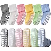 LANLEO Baby Girls Boys Non Slip Socks with Grips Toddler Kids Unisex Warm Thick Cotton Ankle Crew Socks with Grippers