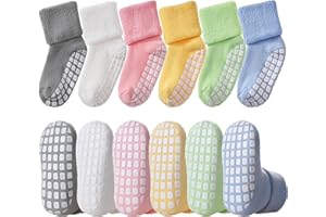 LANLEO Baby Girls Boys Non Slip Socks with Grips Toddler Kids Unisex Warm Thick Cotton Ankle Crew Socks with Grippers