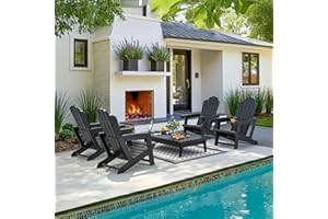 PURPLE LEAF Adirondack Chairs Set of 4 with Dual Cup Holders,Leisure Outdoor Muskoka Chair–UV-Resistant HDPE Plastic Suitable