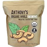 Anthony's Organic Whole Cashews, 1 lb, Raw, Unsalted & Gluten Free