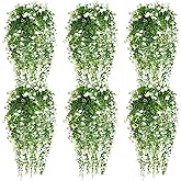 Hotop 6 Pcs Ferns Artificial Hanging Plants Vine Hanging Fake Plants Faux Ferns Indoor Outdoor Ivy Wall Decor Greenery Vine with Flower for Room Wedding Fall Decoration(White)