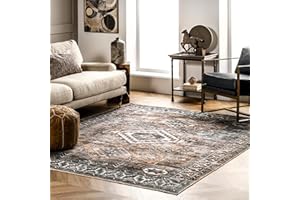 nuLOOM 4x6 Machine Washable Rain Haven Vintage Medallion Area Rug, Rust, Traditional Faded Design, Non-Slip Backing, Stain Resistant, For Bedroom, Dining Room, Living Room, Kitchen