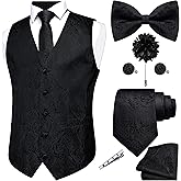 GUSLESON Fashion Vest for Men Paisley Jacquard Tie Waistcoat Bow tie Hanky Lapel Pin Cufflinks Set Wedding 7PCS