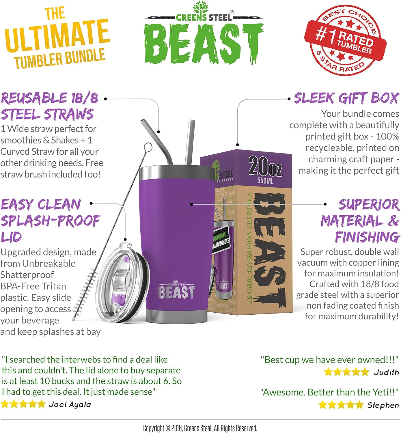 Beast Tumbler - 550 ml (20 oz), Purple, Deep Purple, 20 Ounces - Image 5