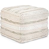 SIMPLIHOME Sommer Boho Square Pouf in Natural Handloom Woven Pattern for the Living Room, Bedroom and Kids Room