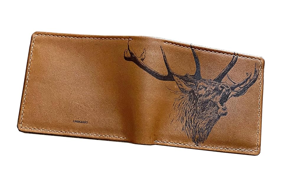 Unik4art Deer Elk leather handmade men's bifold wallet