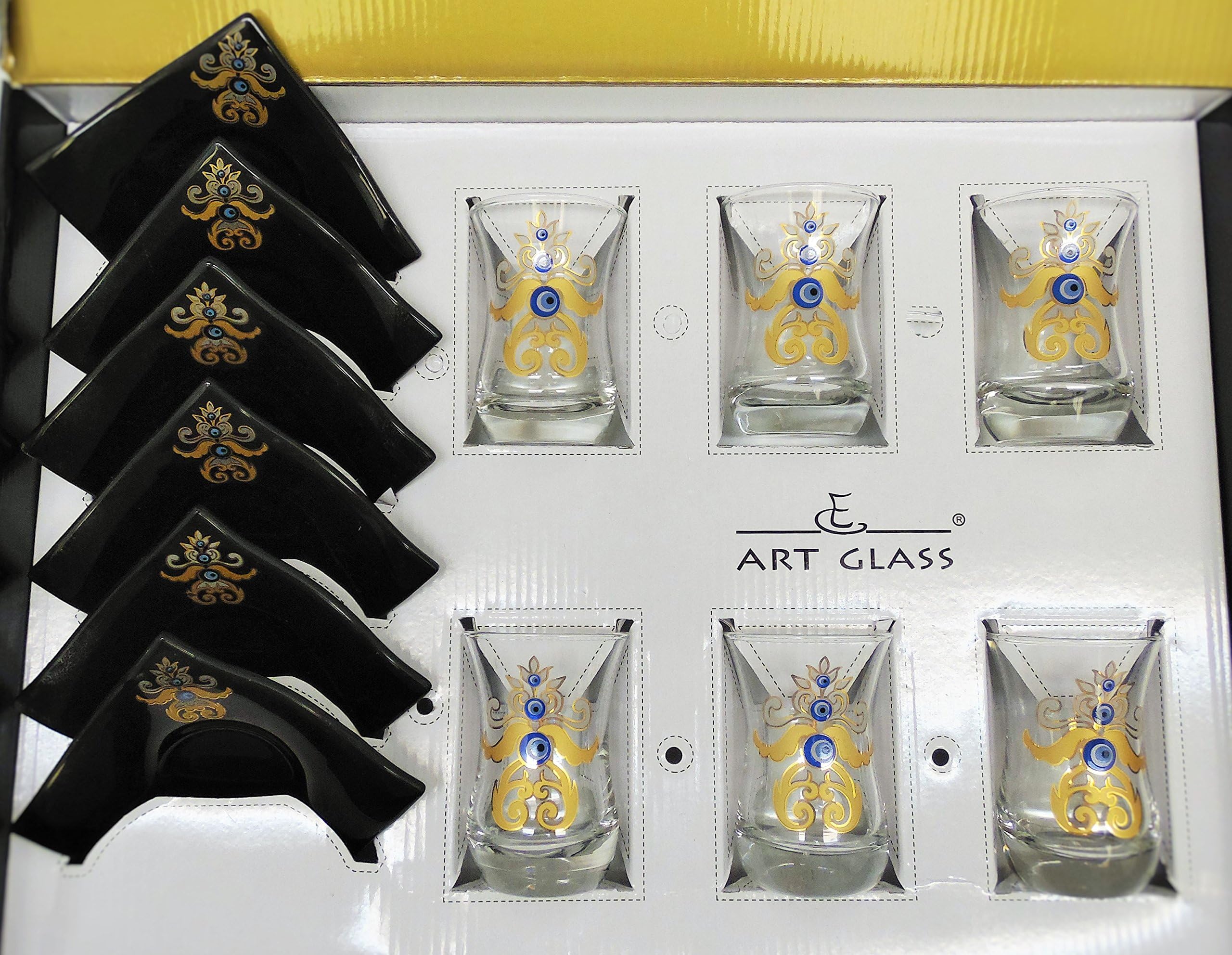 Art Glass Evil Eye Design Tea Set,Set of 13, Black Color, ALSI01