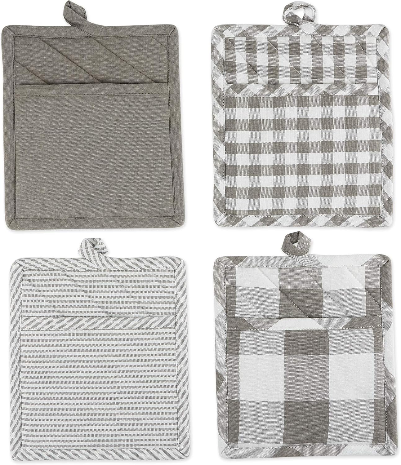 DII Potholder Set Gingham Check, Gray