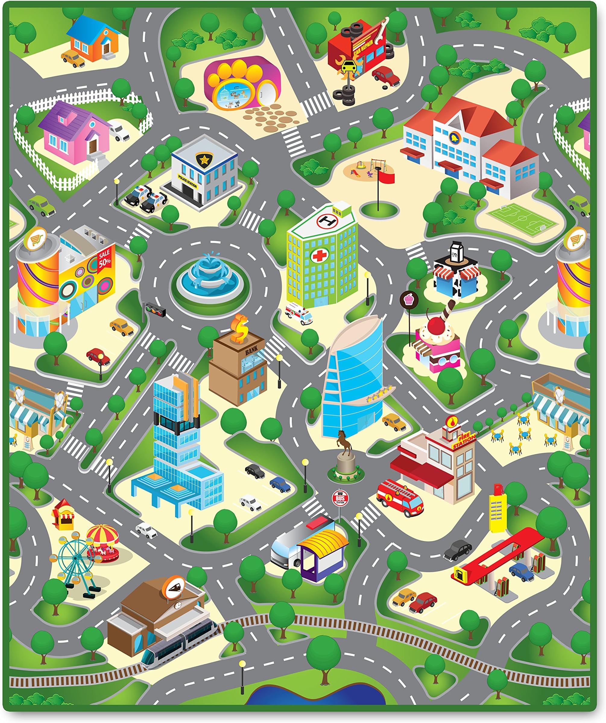 Eduk8 Large City Activity Mat - Truck Worker Floor Play Learning Homeschool Game | Home School Fun Learn Children's Playing (120 x 100 cm)