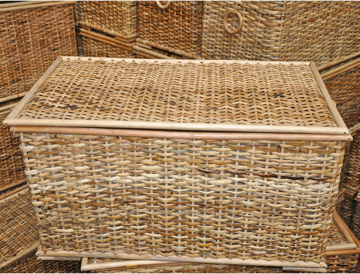 Baúl de mimbre cesta de almacenamiento forrada 69 x 40 x 39 cm ratán