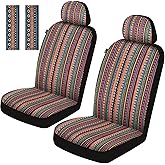 Sino Salected Baja Saddle Blanket Car Seat Covers Front Set, Washable Breathable Striped Woven Cloth Seat Covers for Cars, SUV, Truck,Airbag Compatible(Orange)