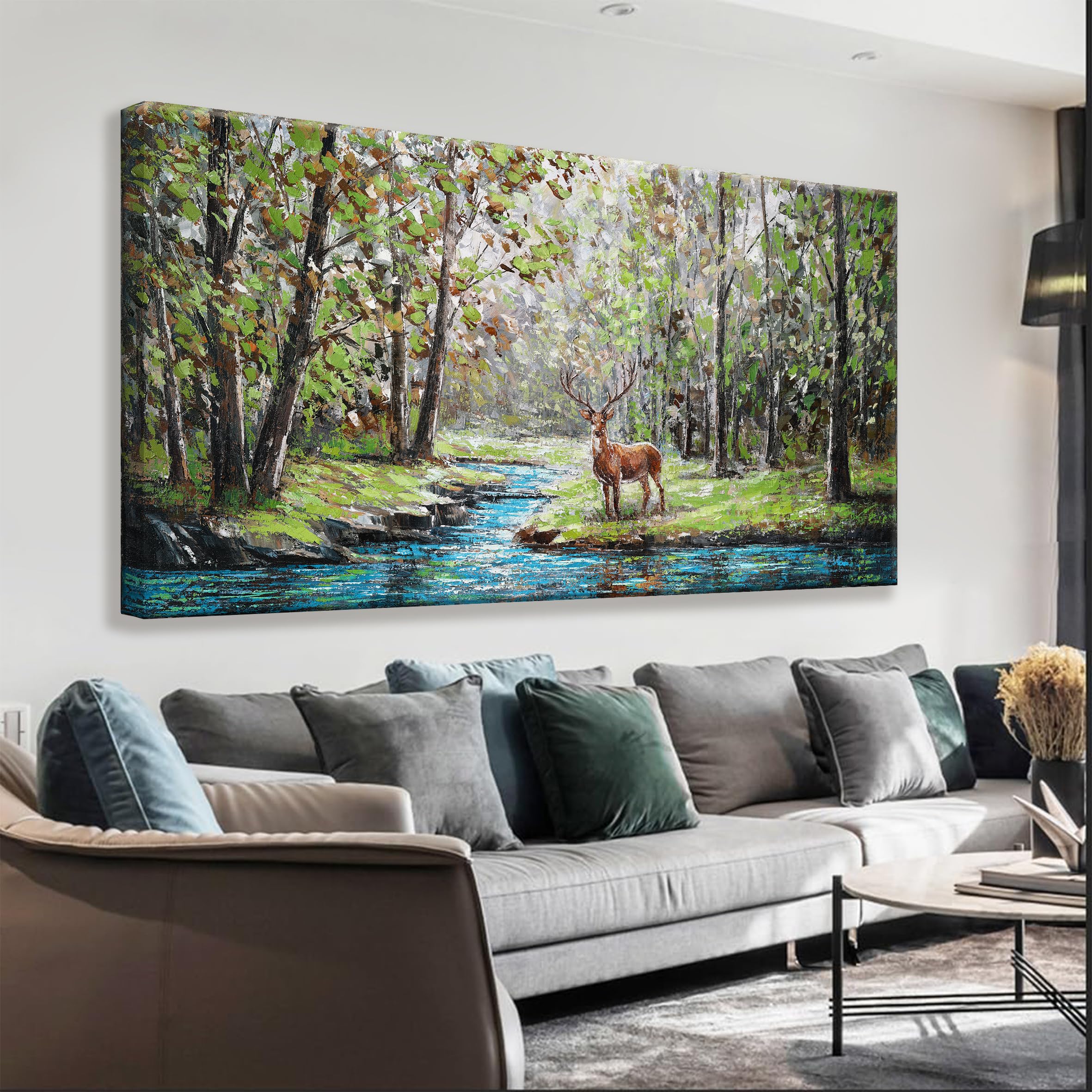 Photo 1 of Tsomzxng Canvas Wall Art Decor Green Plant Wall Art Forest Abstract Tree Sika Deer Print Painting Green Pictures Wall Decor Artwork Wall Decor Pictures For Bedroom Apartment Home 20x40 Inch