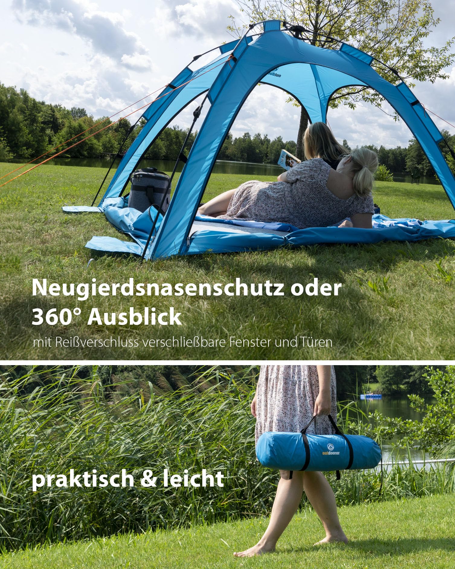 outdoorer Sun Snapper Air - UV 80 Quick-up-Strandmuschel mit 4 Türen und 3 Fenster, Schnellaufbau BZW. Automatik-Strandzelt, verschließbar, mit UV-Schutz 80, Sichtschutz und Insektenschutz 7