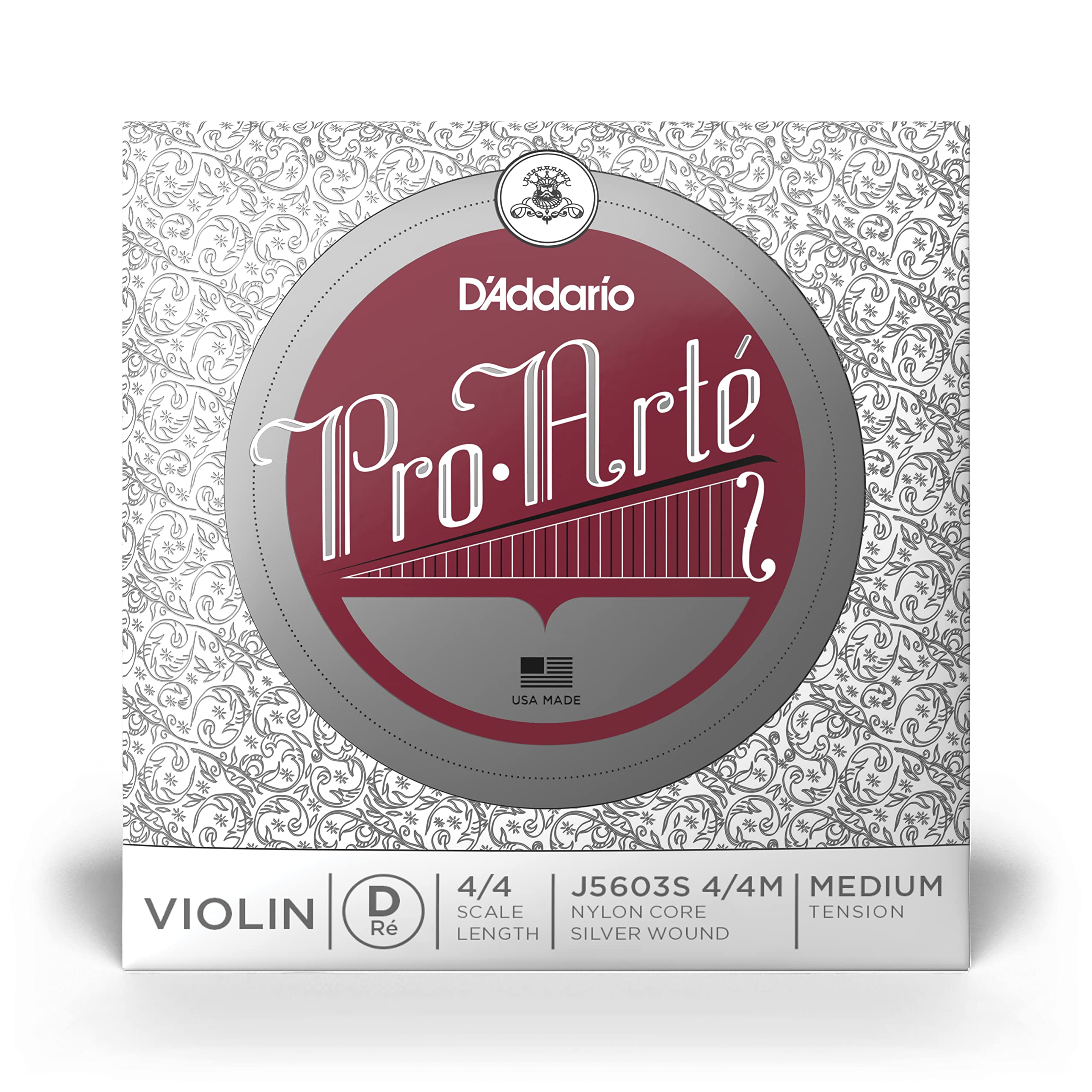 D'Addario Pro-Arte 4/4 Scale Medium Tension Single Silver Wound D String for Violin